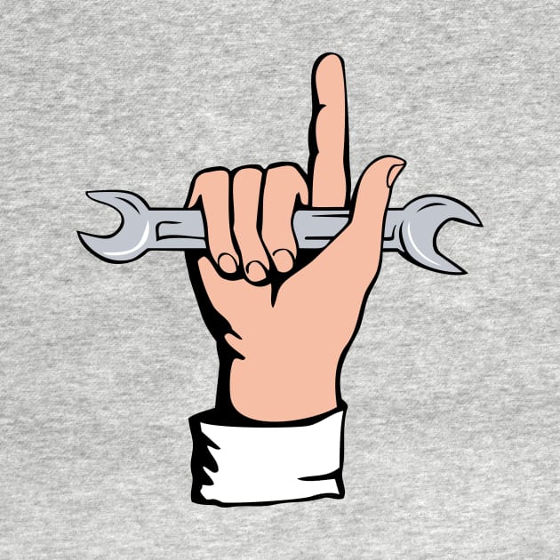 Hand Holding Spanner and Pointing Up Retro by retrovectors